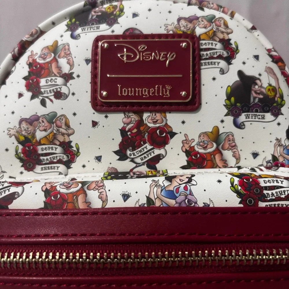 Disney Loungefly Snow White Tattoo Mini Backpack Seven Dwarfs Witch White Red